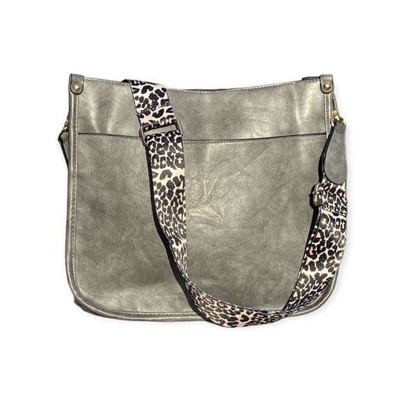 Cheetah Print Gray Black Tan Cream Shoulder Crossbody Large Bag - Picture 1 of 11